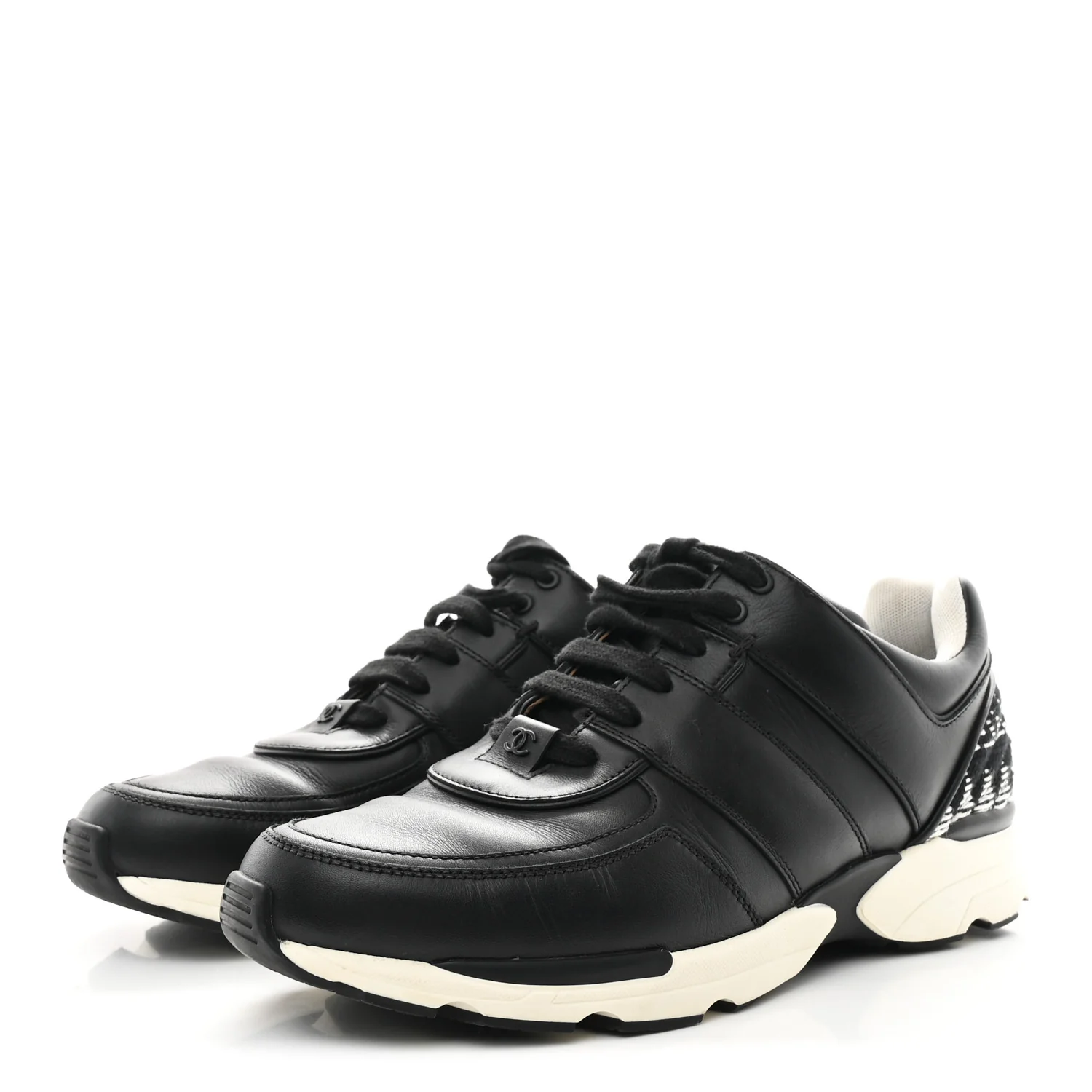 Calfskin Tweed CC Sneakers 41 Black White - Top Club