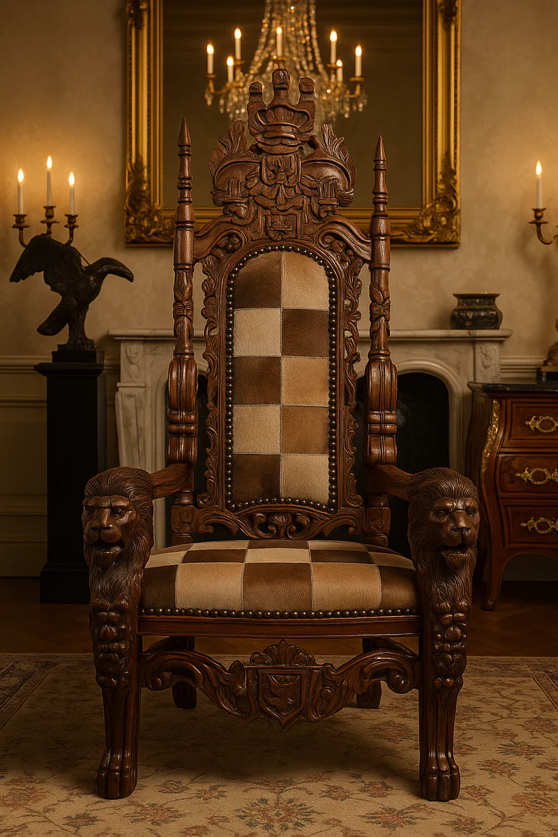 Baroque throne armchair with real fur multicolored / brown - handmade royal armchair - wedding armchair - giant armchair - baroque furniture - noble & magnificent