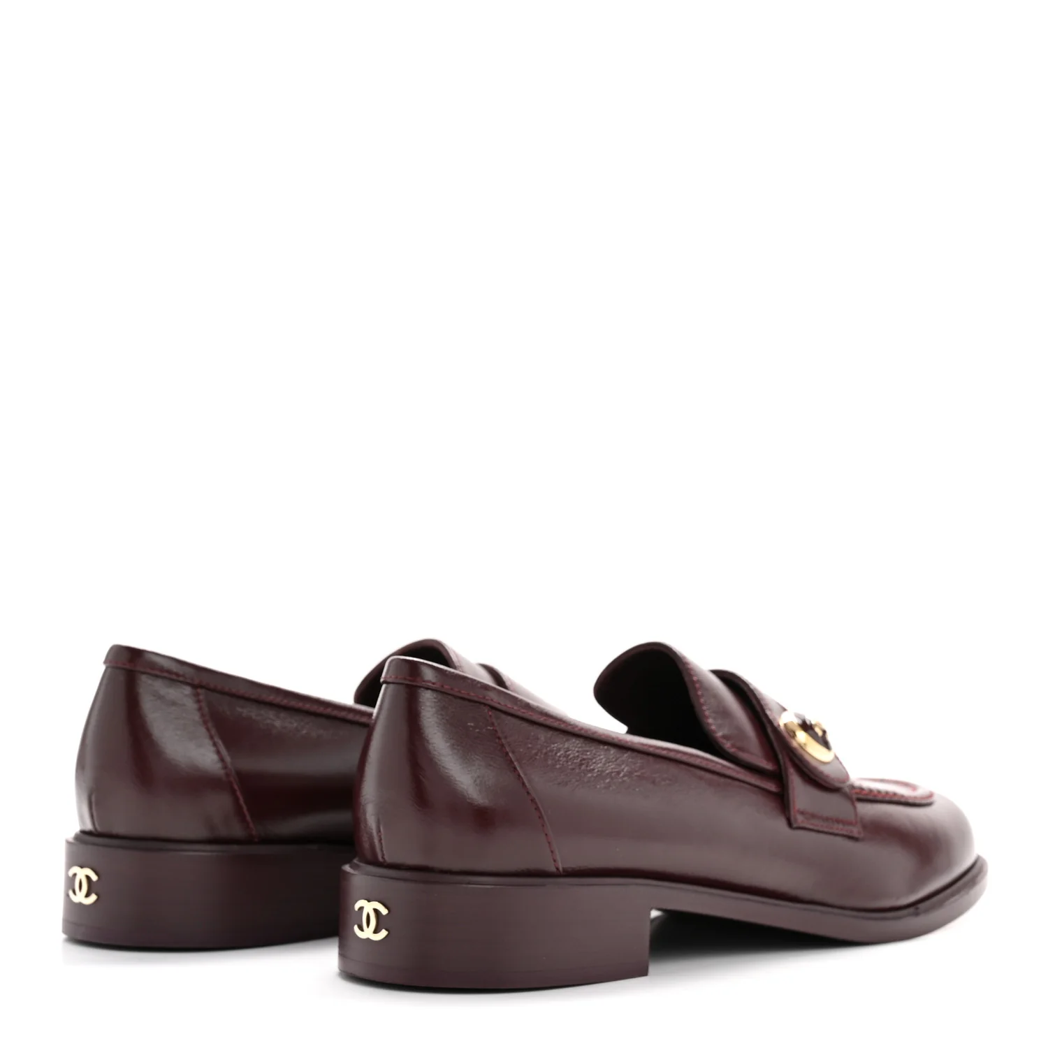 Shiny Calfskin CC Mocassin Loafers 39 Burgundy - Top Club