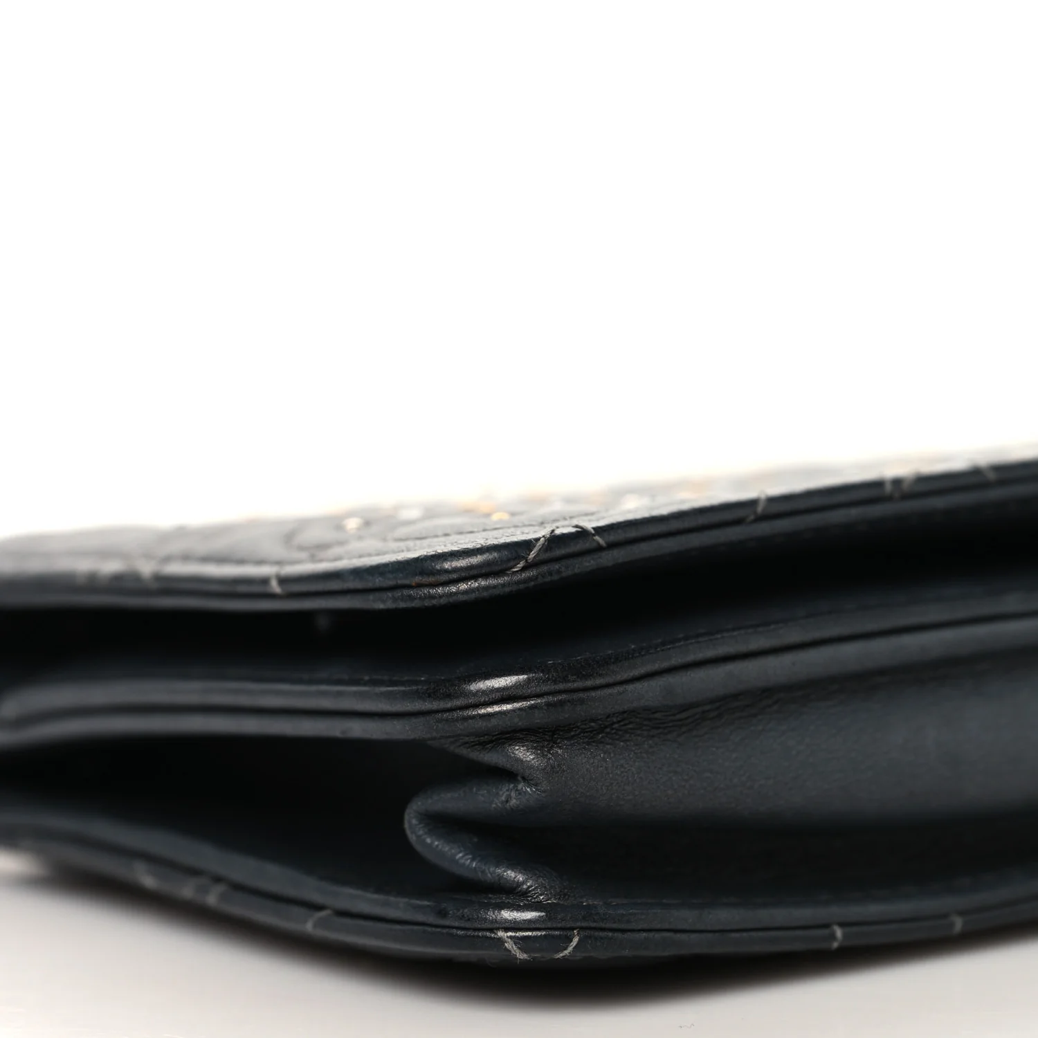 Lambskin Camellia Studded Wallet on Chain WOC Grey - Top Club