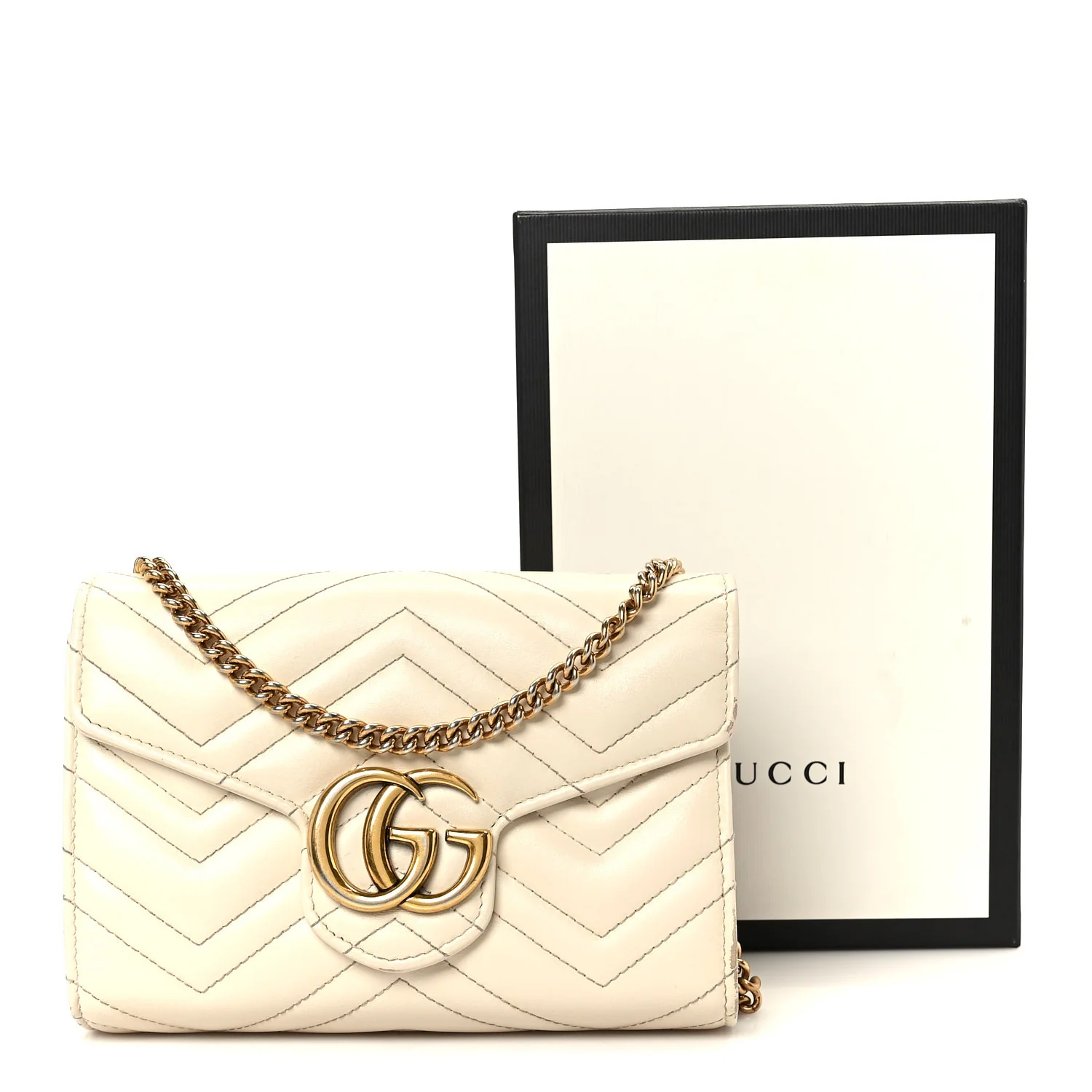 Calfskin Matelasse GG Marmont Chain Wallet Mystic White - Top Club