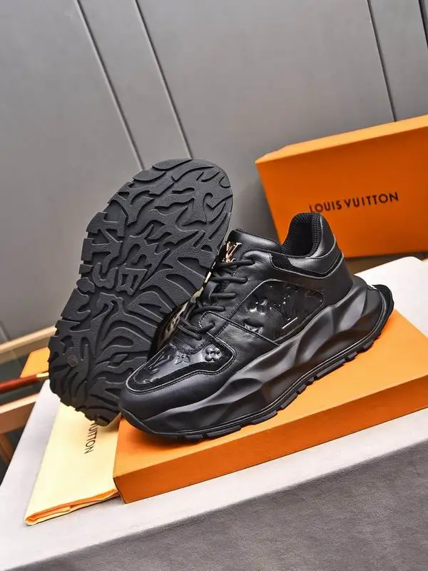 Louis Vuitton Men's Black Leather Sneakers With Unique Textured Sole - Sneaker Replica Workshop