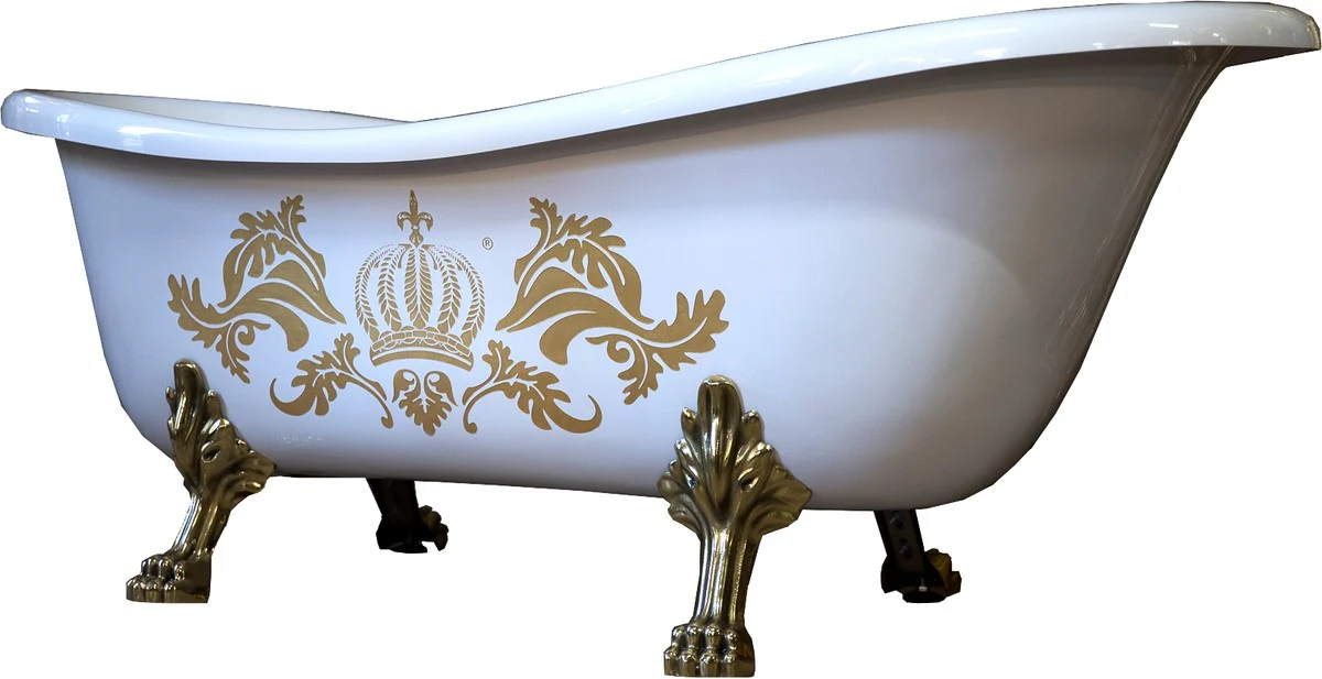Pompöös by Luxus bathtub deluxe freestanding by Harald Glööckler white / gold / white 1695mm with gold-colored lion feet