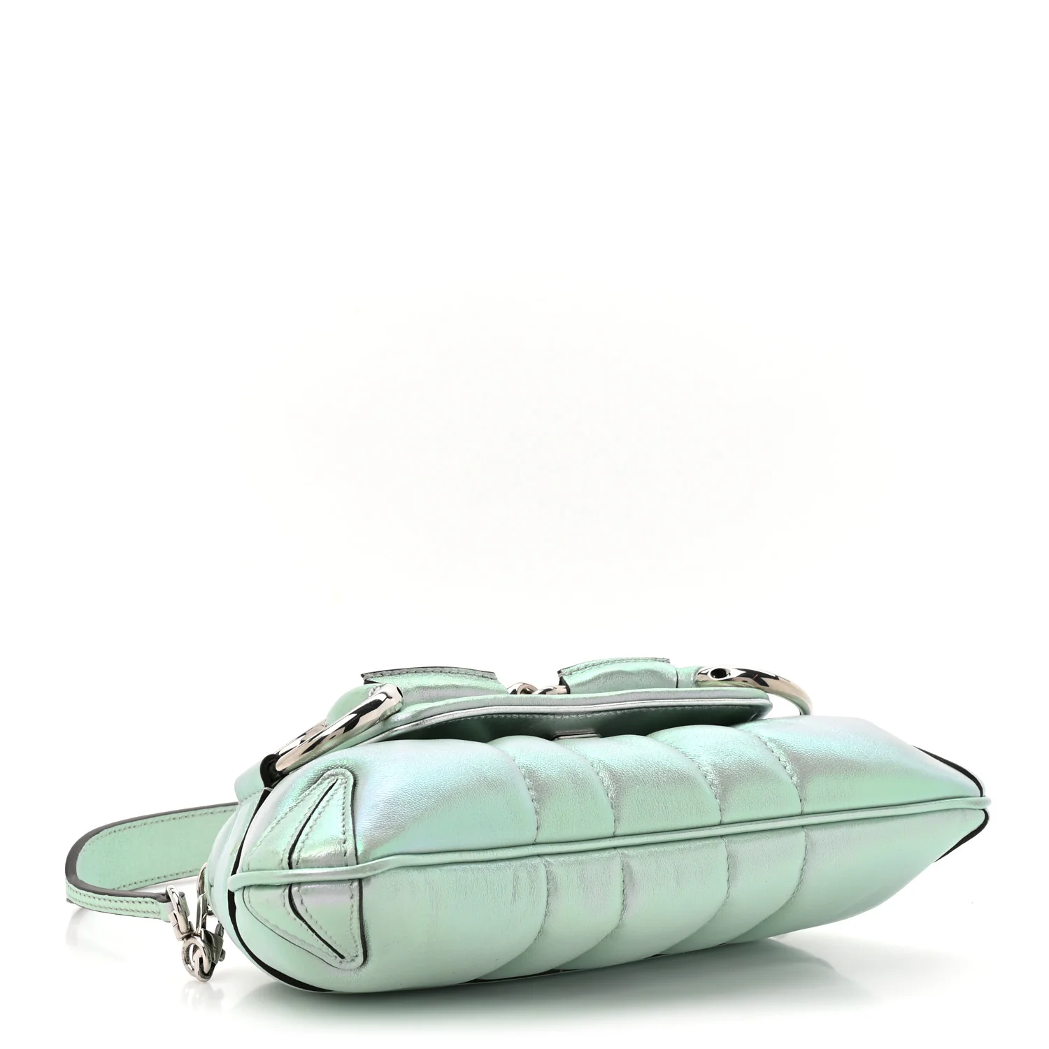 Iridescent Nappa Vertical Matelasse Small Maxi Horsebit Chain Shoulder Bag Iridescent Salvy Green - Top Club