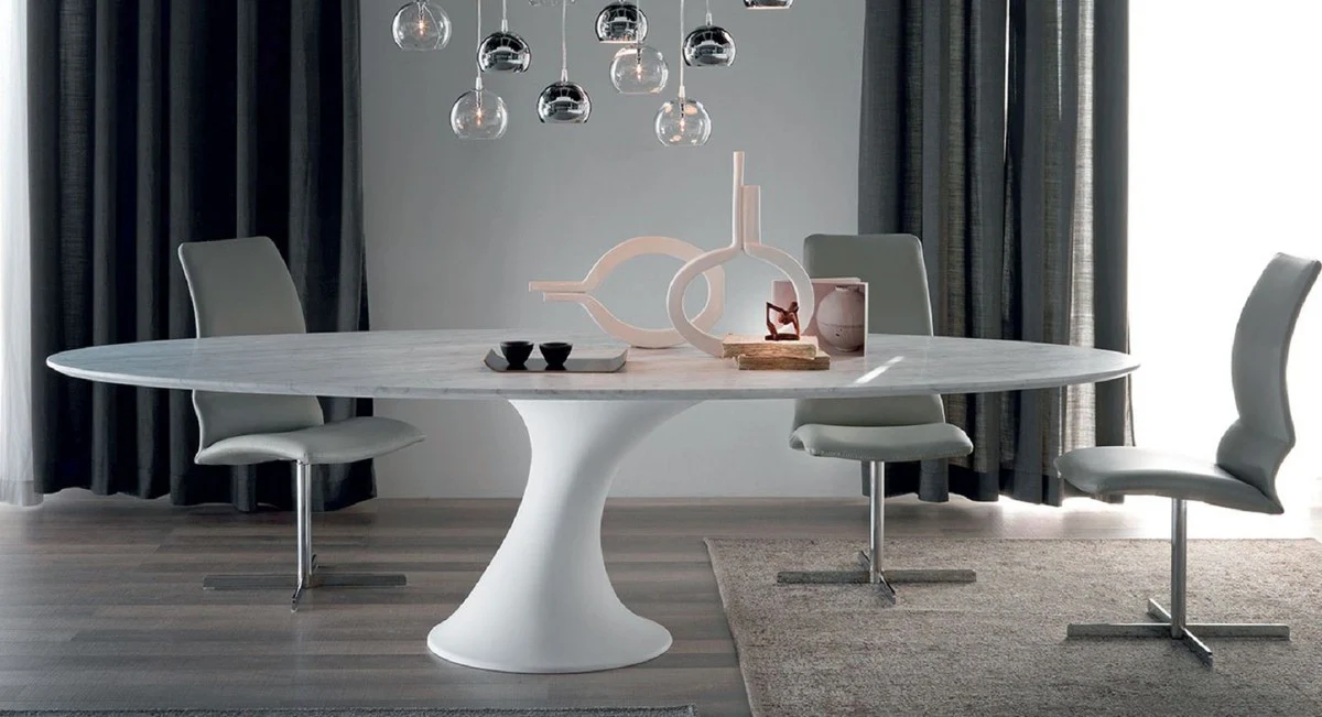 Luxury dining table matt white 290 x 130 x H. 75 cm - Oval dining room table with high-quality Carrara marble table top - Modern dining room furniture - Luxury quality - Made in Italy