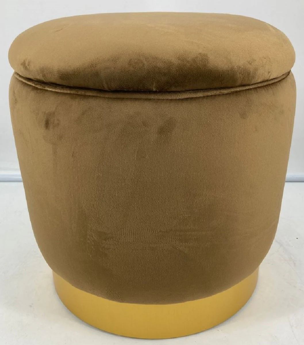 Luxury stool ocher / gold Ø 41 x H. 43 cm - round velvet stool with lid and storage space - living room furniture