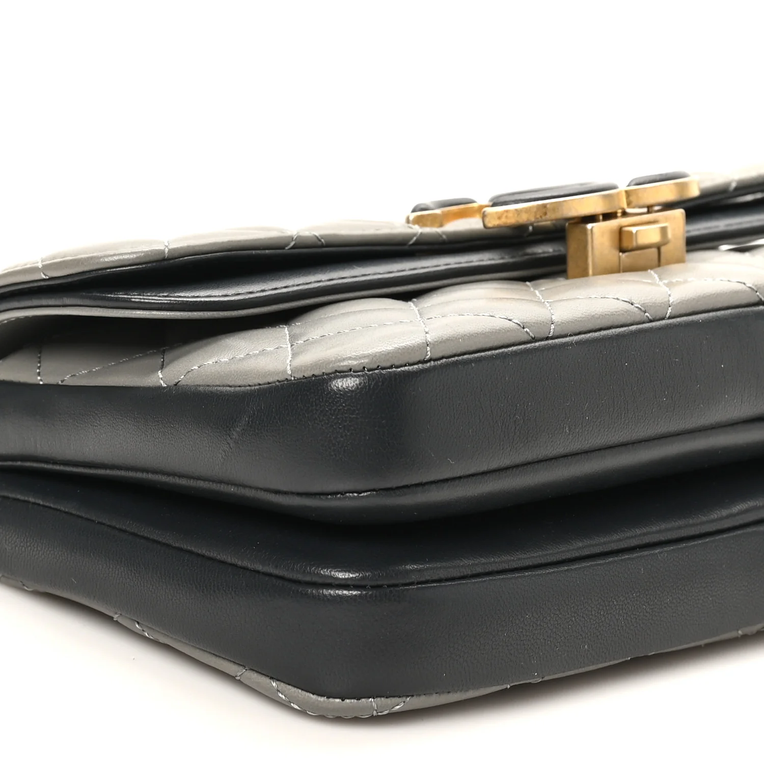 Lambskin Quilted Small CC Chic Flap Grey Dark Navy - Top Club