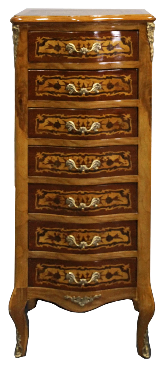 Baroque chest of drawers with 7 drawers bird's eye maple with inlay - Baroque furniture
