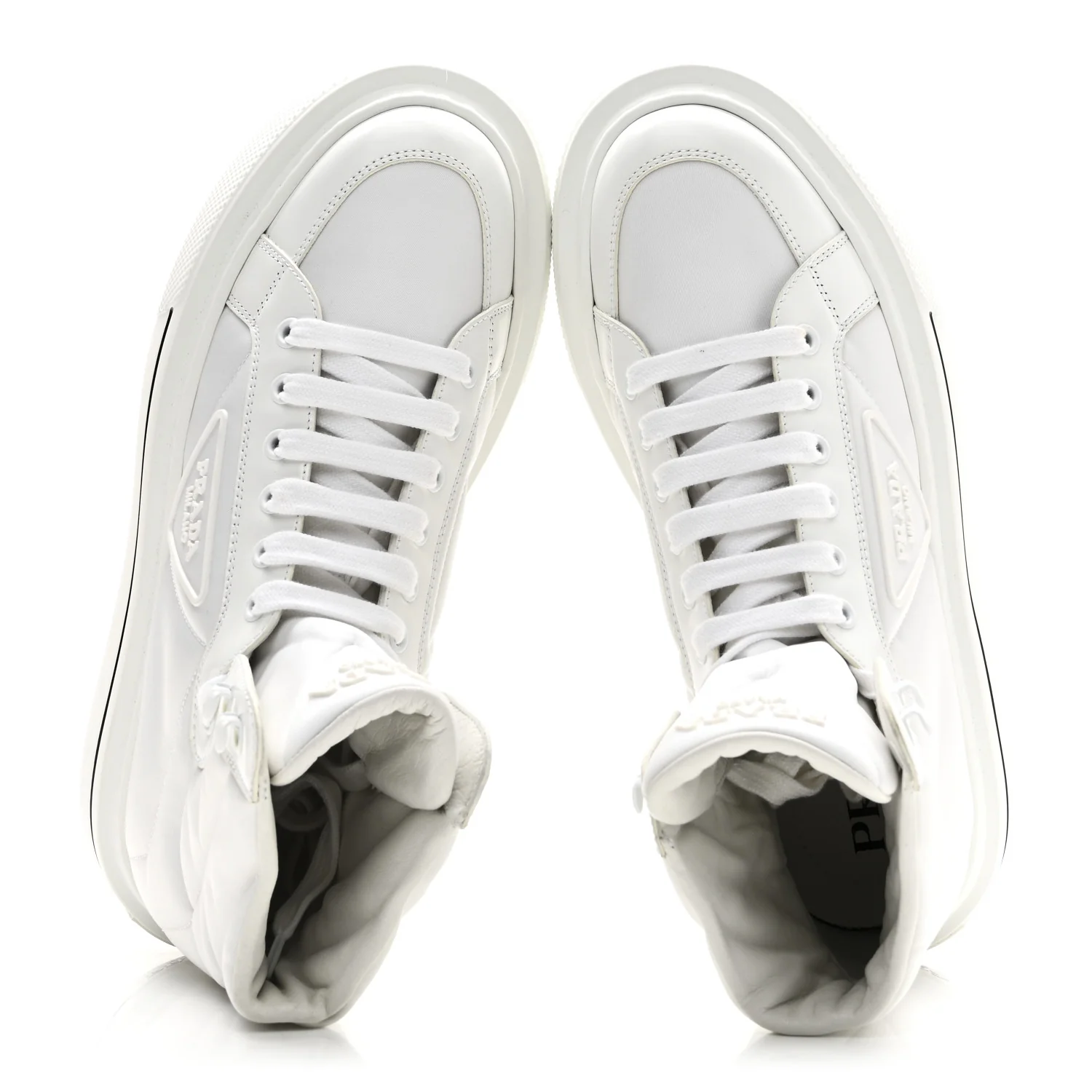 Re-Nylon Gabardine Spazzolato Macro Quilted Triangle Logo High Top 45mm Sneakers 38.5 White