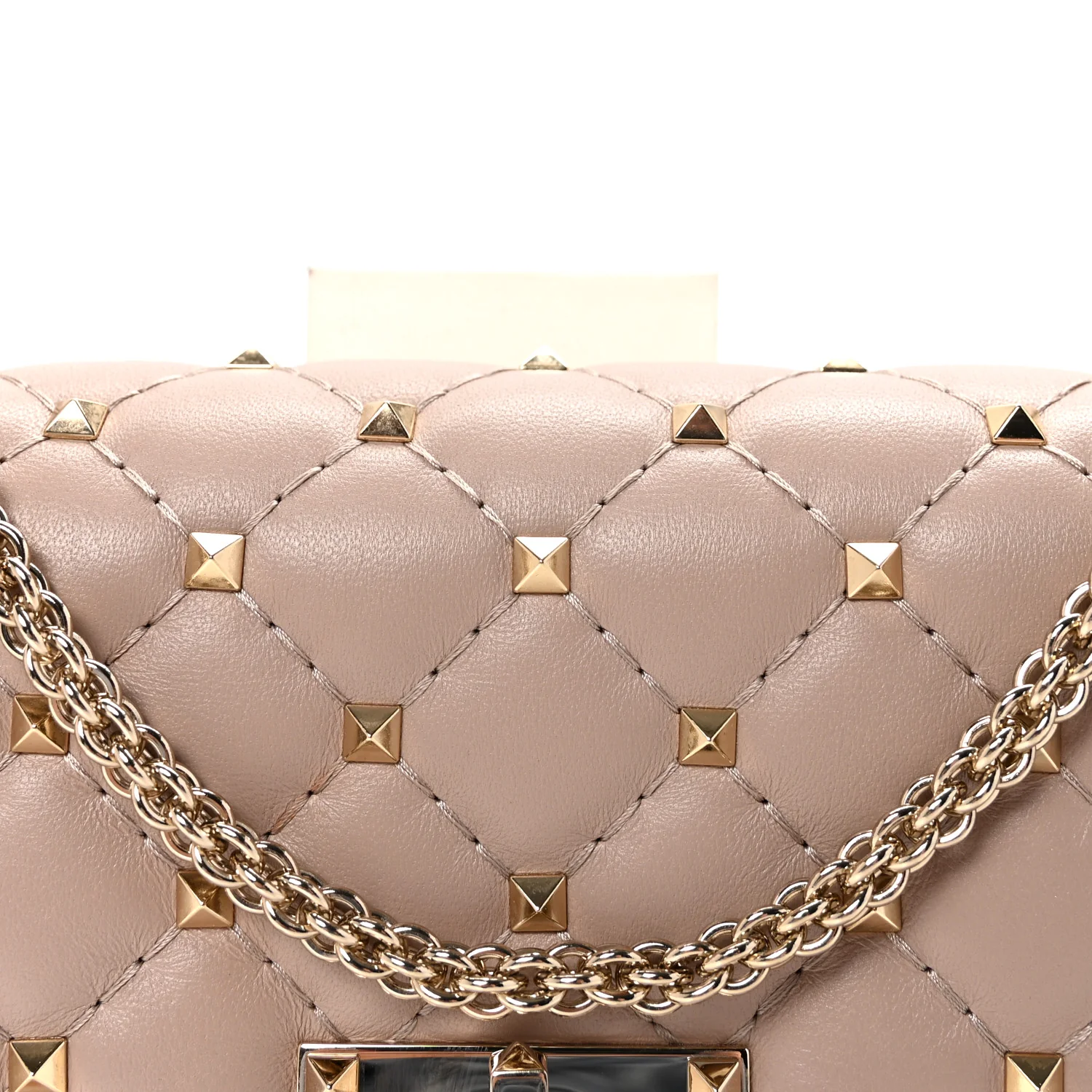 Lambskin Rockstud Spike Wallet on Chain Poudre - Top Club