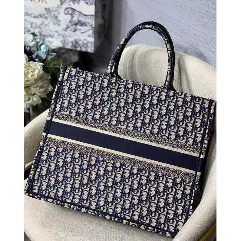 CD Unisex CD Large Book Tote Navy Blue CD Oblique Embroidery - Top Club