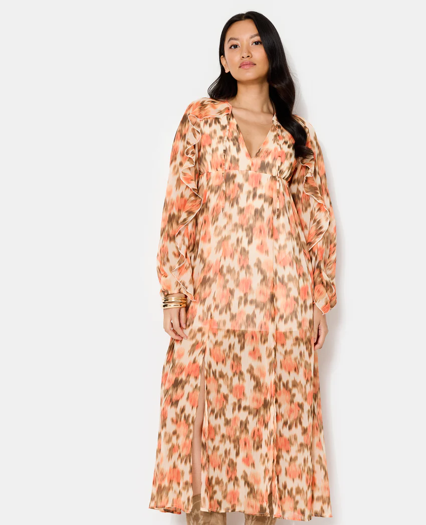 Pimkie Robe longue en voile avec volants motif fleurs floues