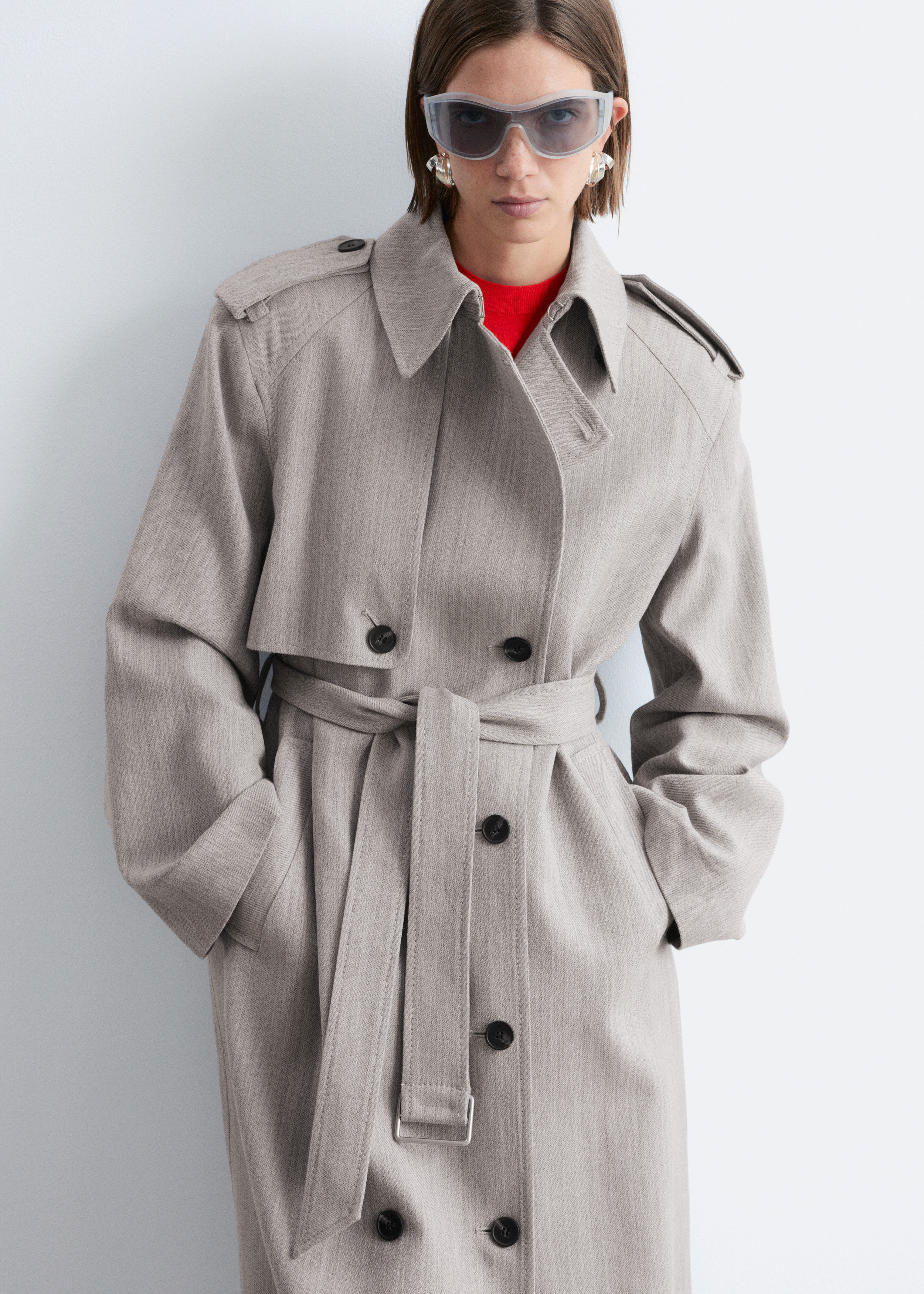 & Other Stories COTTON-WOOL TIE-BELT TRENCH COAT