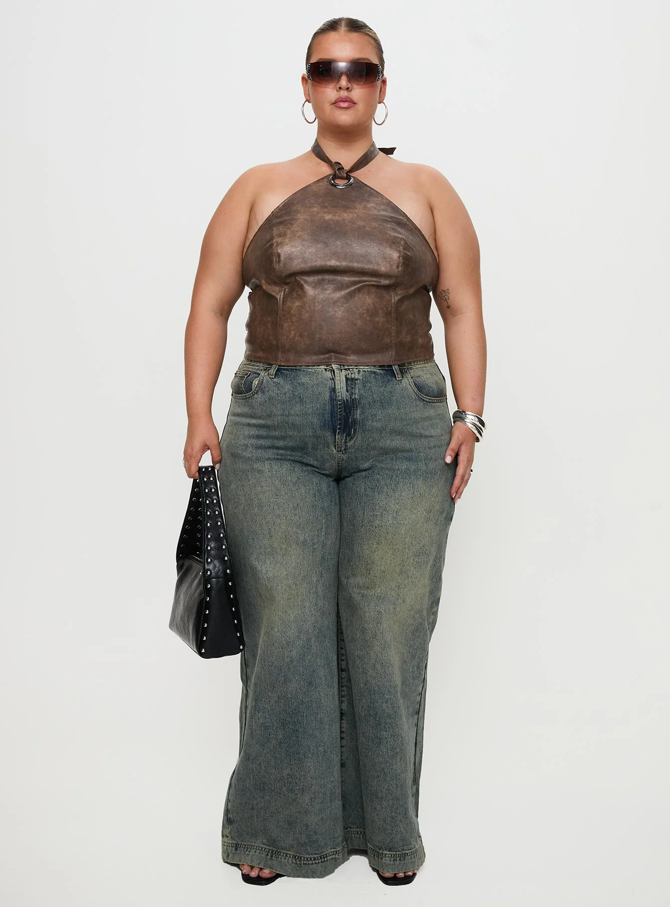 Treat You Better Ring Detail Faux Leather Top Brown Curve