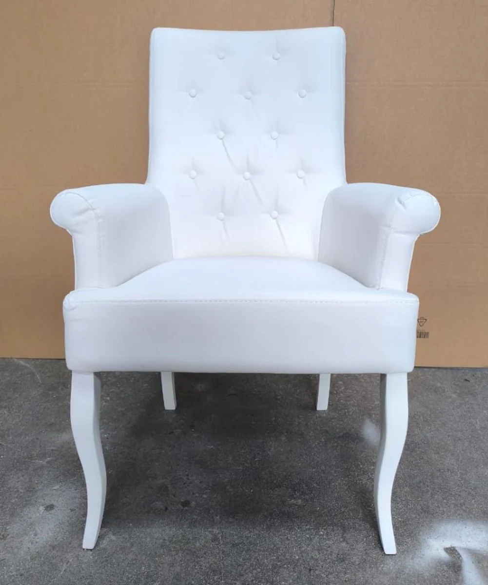 Chesterfield Neo Baroque faux leather dining chair with armrests white H. 103 cm