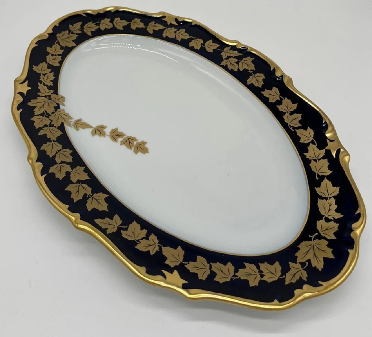 Luxury Baroque Porcelain Plate White / Dark Blue / Gold 38 cm - Oval Serving Plate - Luxury Baroque Porcelain Accessories - Reichenbach Porcelain - Luxury Quality - Made in Germany