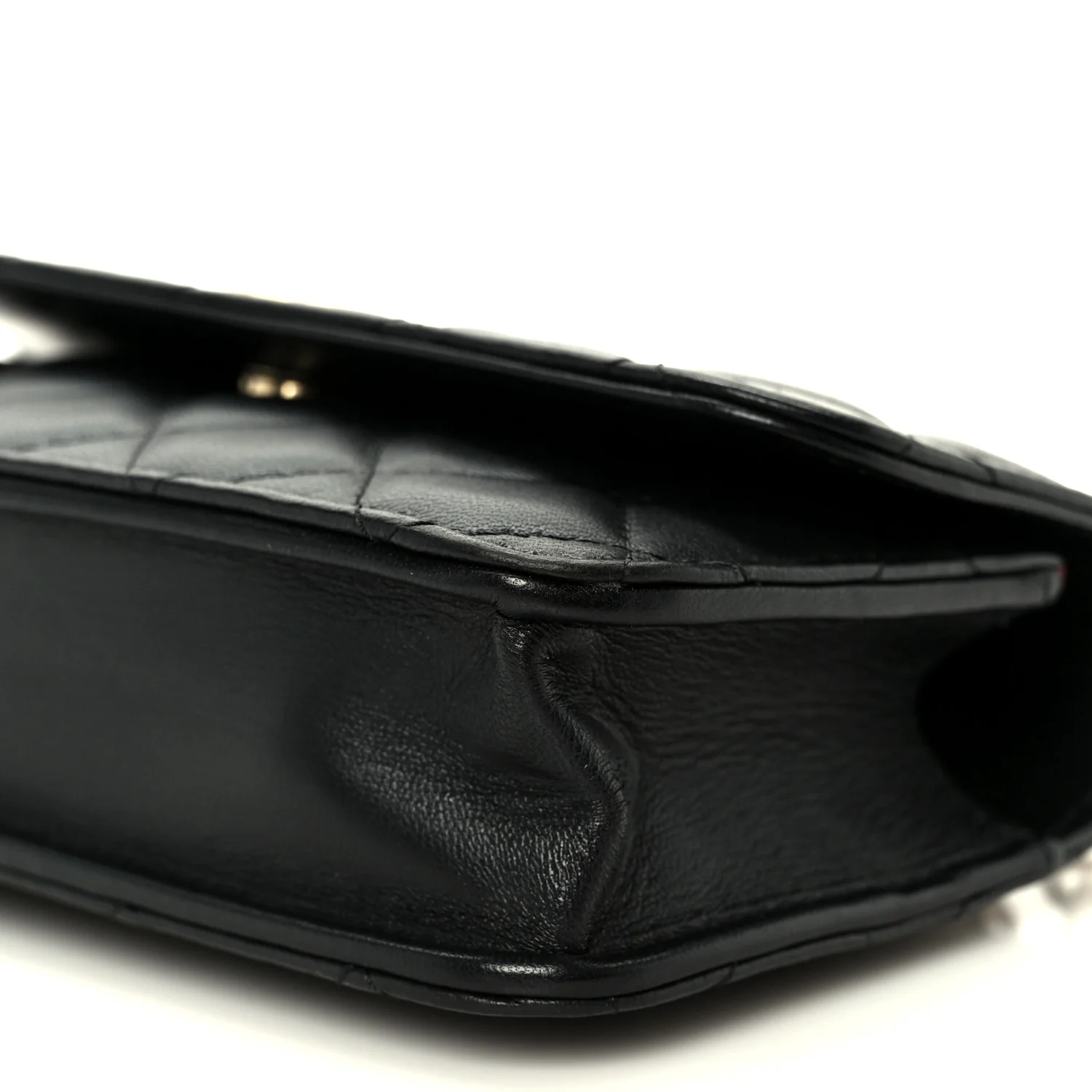 Lambskin Quilted Sweet Camellia Flap Phone Holder With Chain Black - Top Club