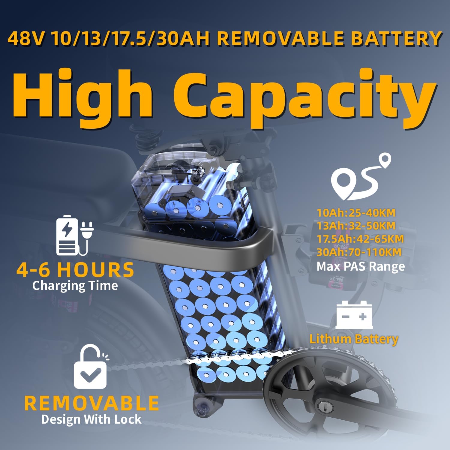 DEEPOWER Bici Elettrica, Bicicletta Elettrica Pieghevole, batteria 48 V 10 Ah estraibile, freni a disco doppi, bici da città per adulti Adoles (10Ah)