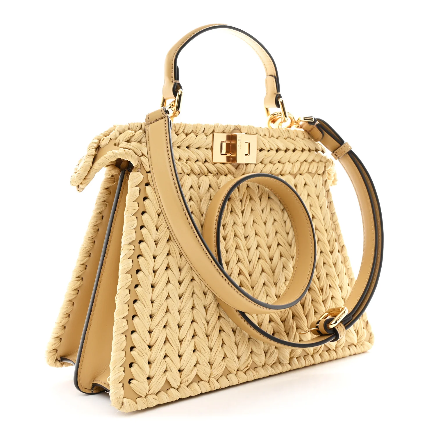 Raffia Embroidered Vitello King Shiny Nappa Intreccio Small Peekaboo I SEE U Satchel Sahara - Top Club