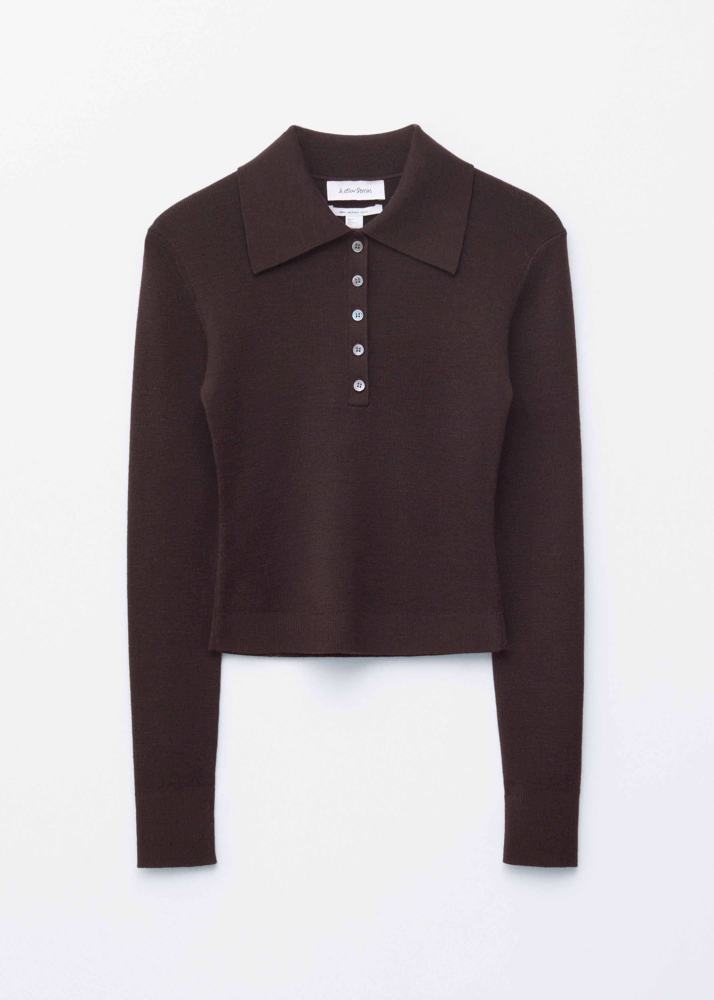 & Other Stories RIB-KNIT MERINO WOOL POLO TOP