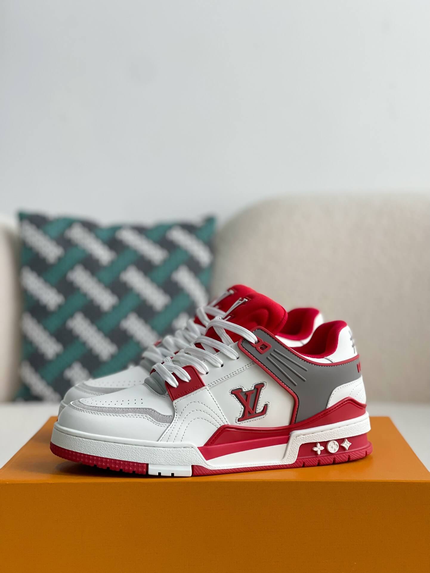 Louis Vuitton LV Trainer #54 Red White Gray Padded Sneaker - Sneaker Replica Workshop