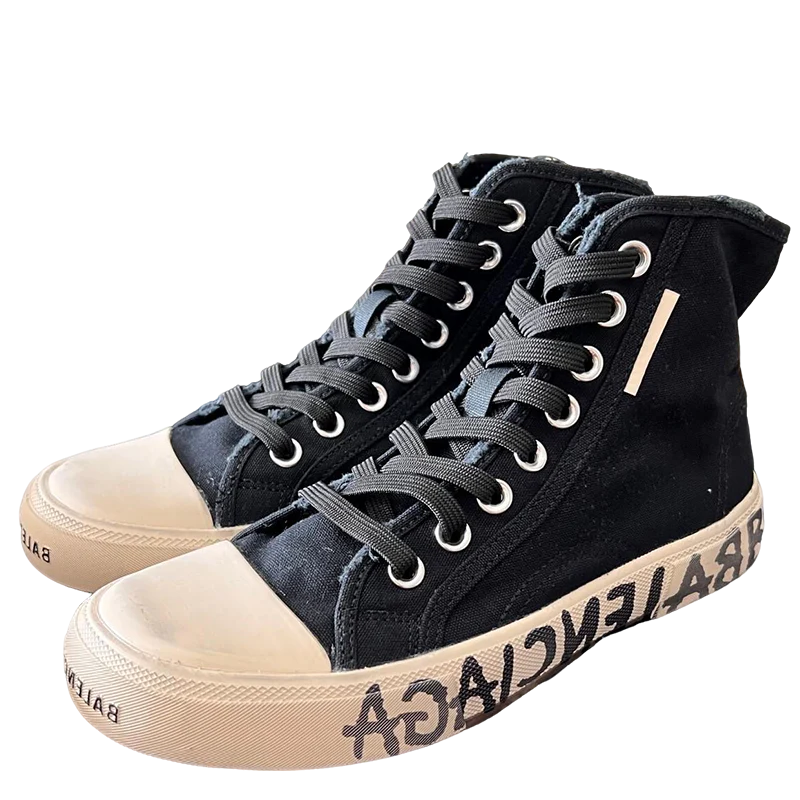 Balenciaga Unisex Black High-Top Canvas Sneakers with Brand Logo Sole for Timeless Luxury Streetwear - Sneaker Replica Workshop