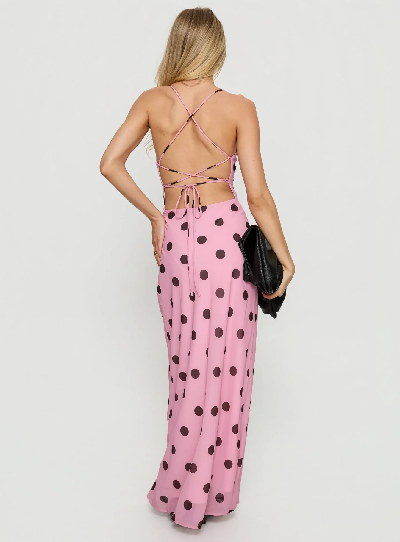 Celena Maxi Dress Pink / Brown Polka Dot
