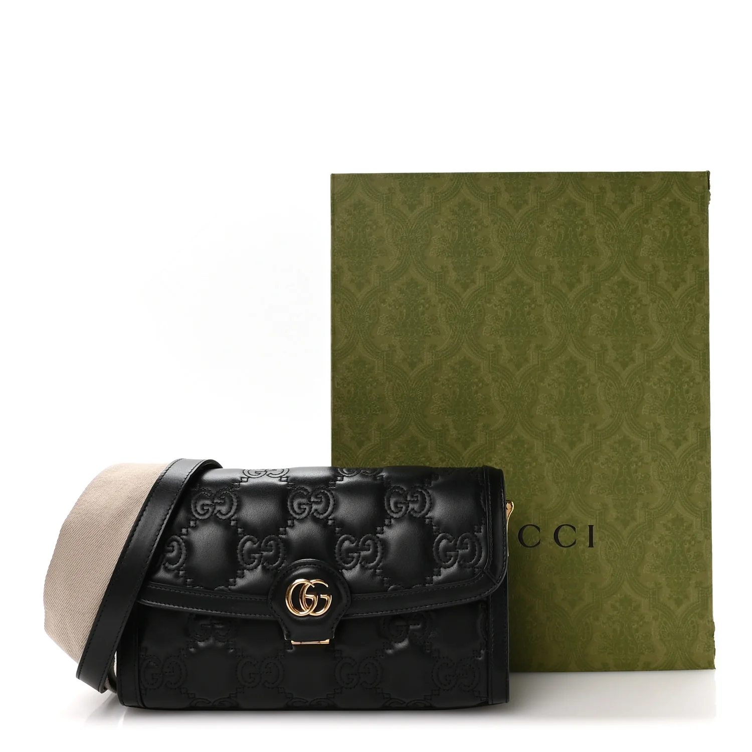 Calfskin GG Matelasse Small Flap Shoulder Bag Black Natural - Top Club