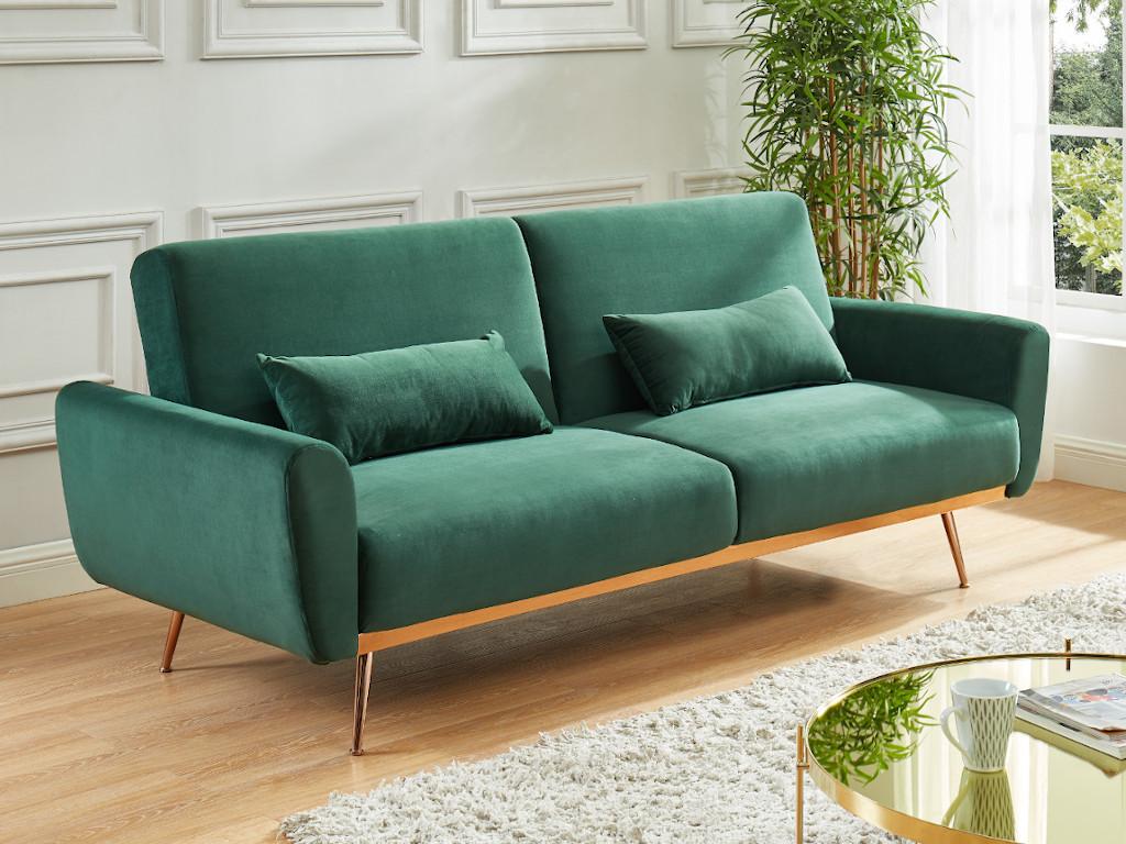 Sofá cama terciopelo verde - 3 plazas