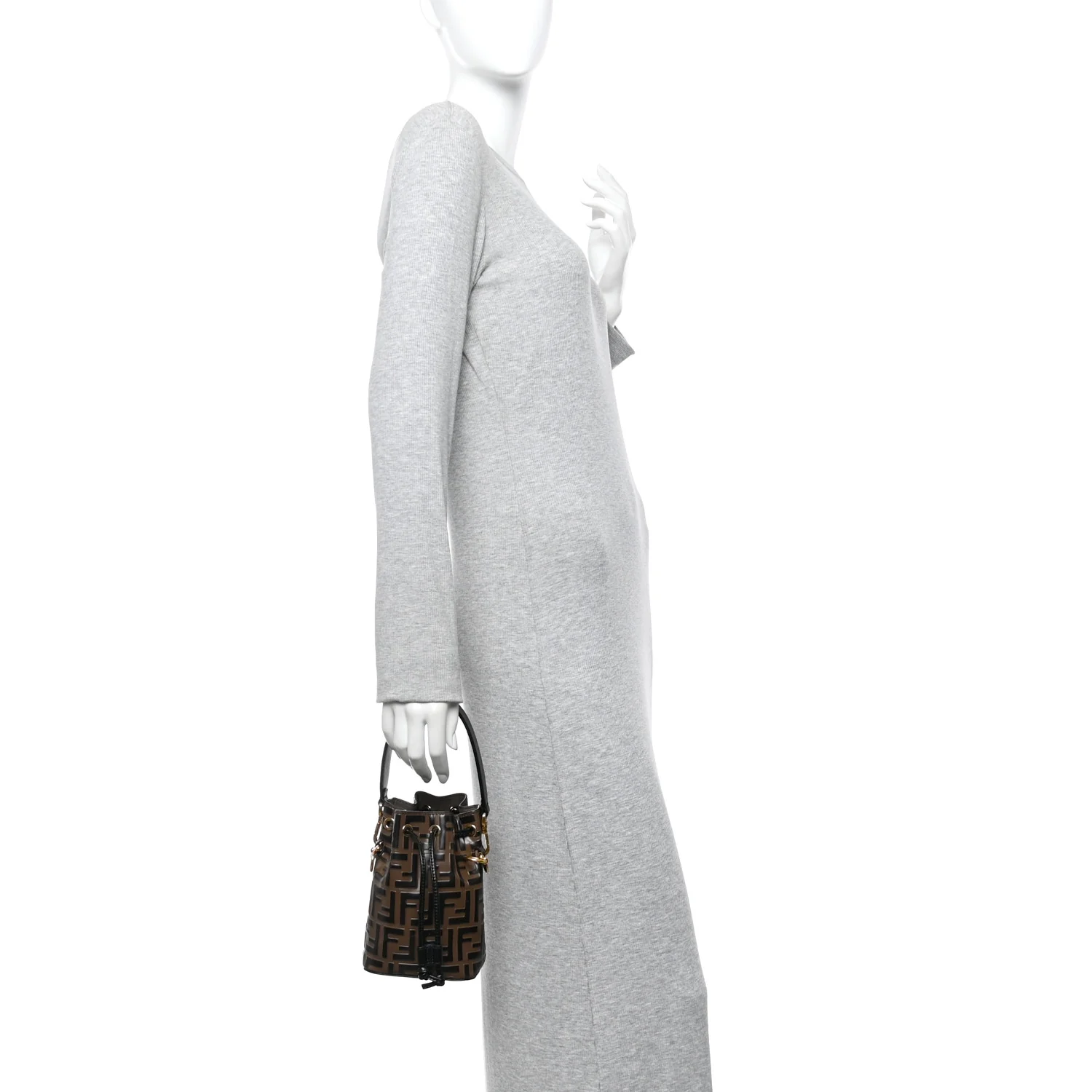 Vitello Liberty F is Fendi Bi-Color FF 1974 Embossed Mini Mon Tresor Bucket Bag Maya Black
