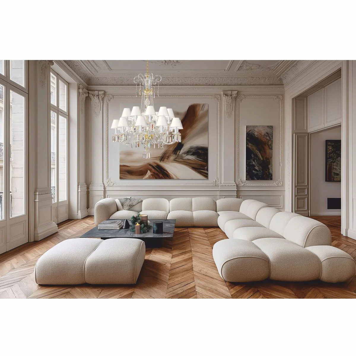 Luxury Baroque crystal chandelier gold / white Ø 117 x H. 217 cm - Baroque furniture