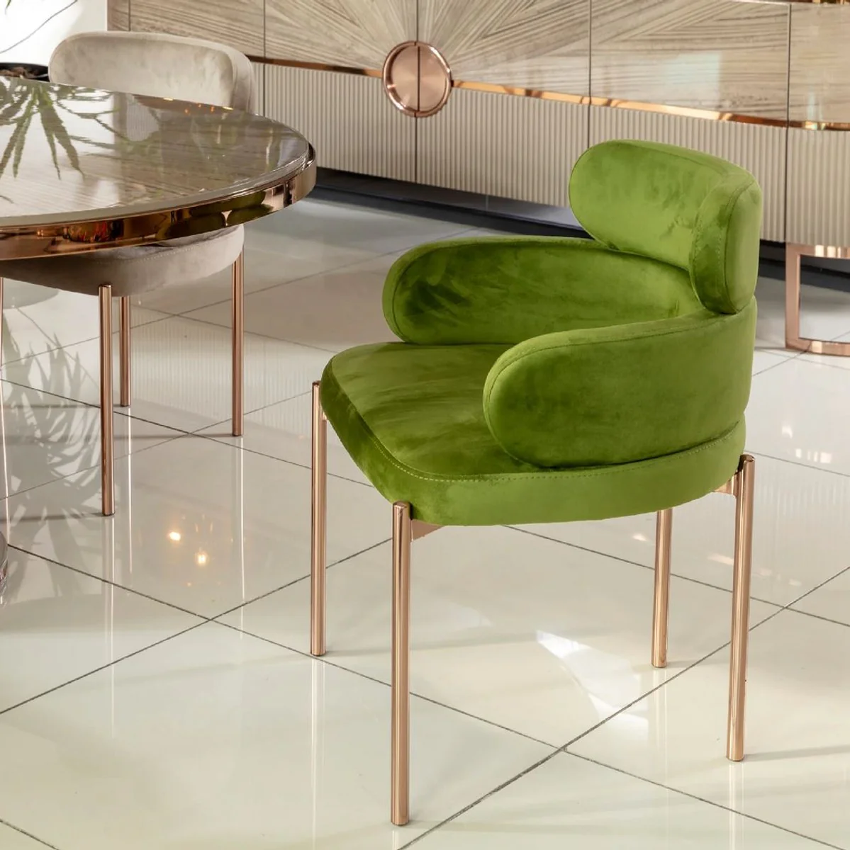 Luxury Dining Room Set Grey/Green/Copper