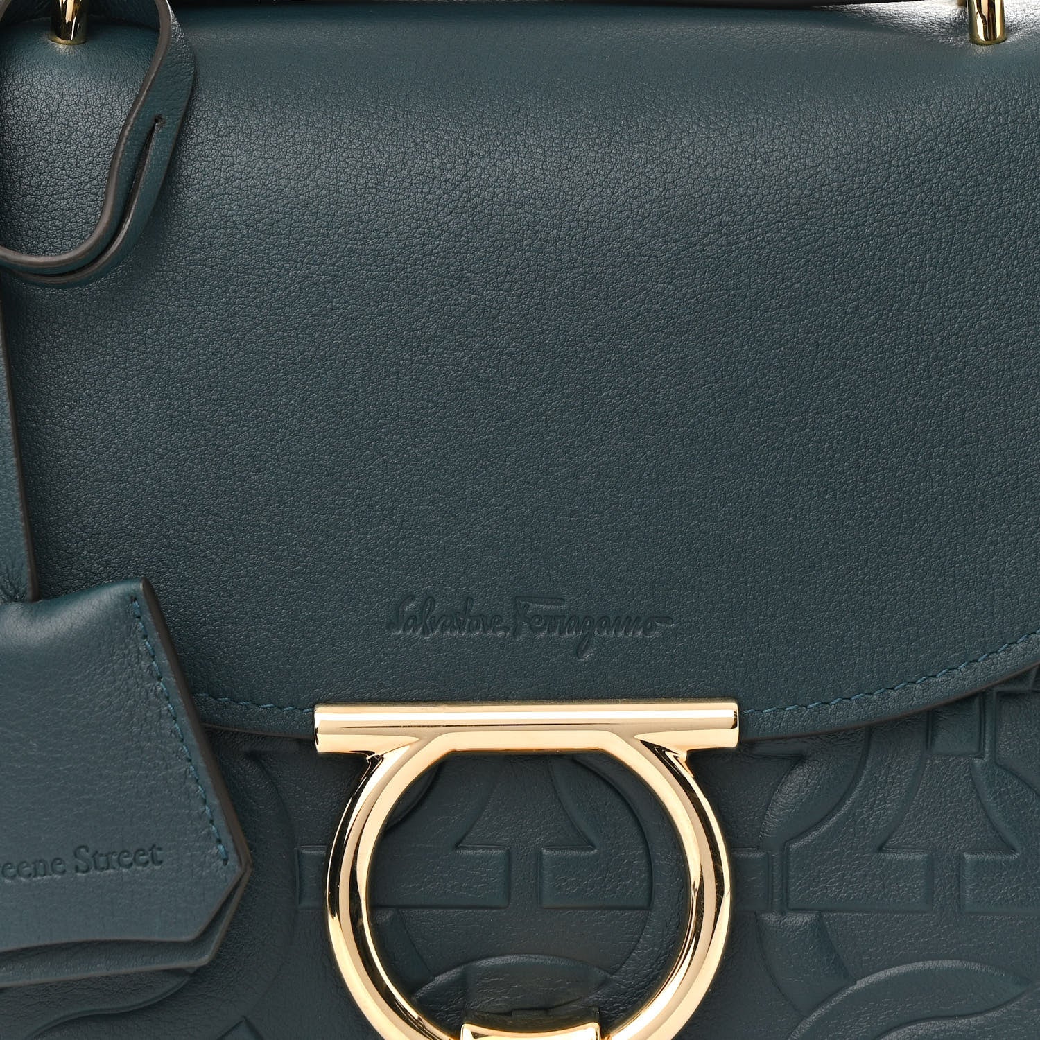 Calfskin Embossed Small Margot Top Handle Divisa Green - Top Club