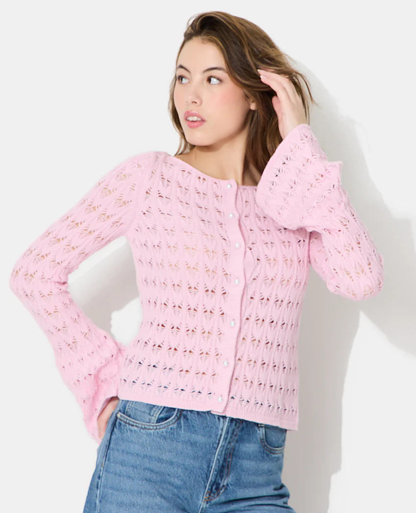 Pimkie Gilet en maille ajourée avec boutons perles