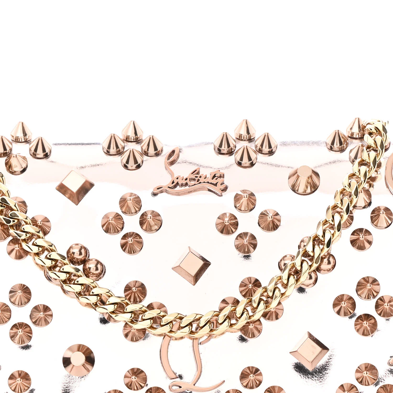 Metallic Patent Calfskin Spikes Loubinthesky Paloma Clutch Pink - Top Club