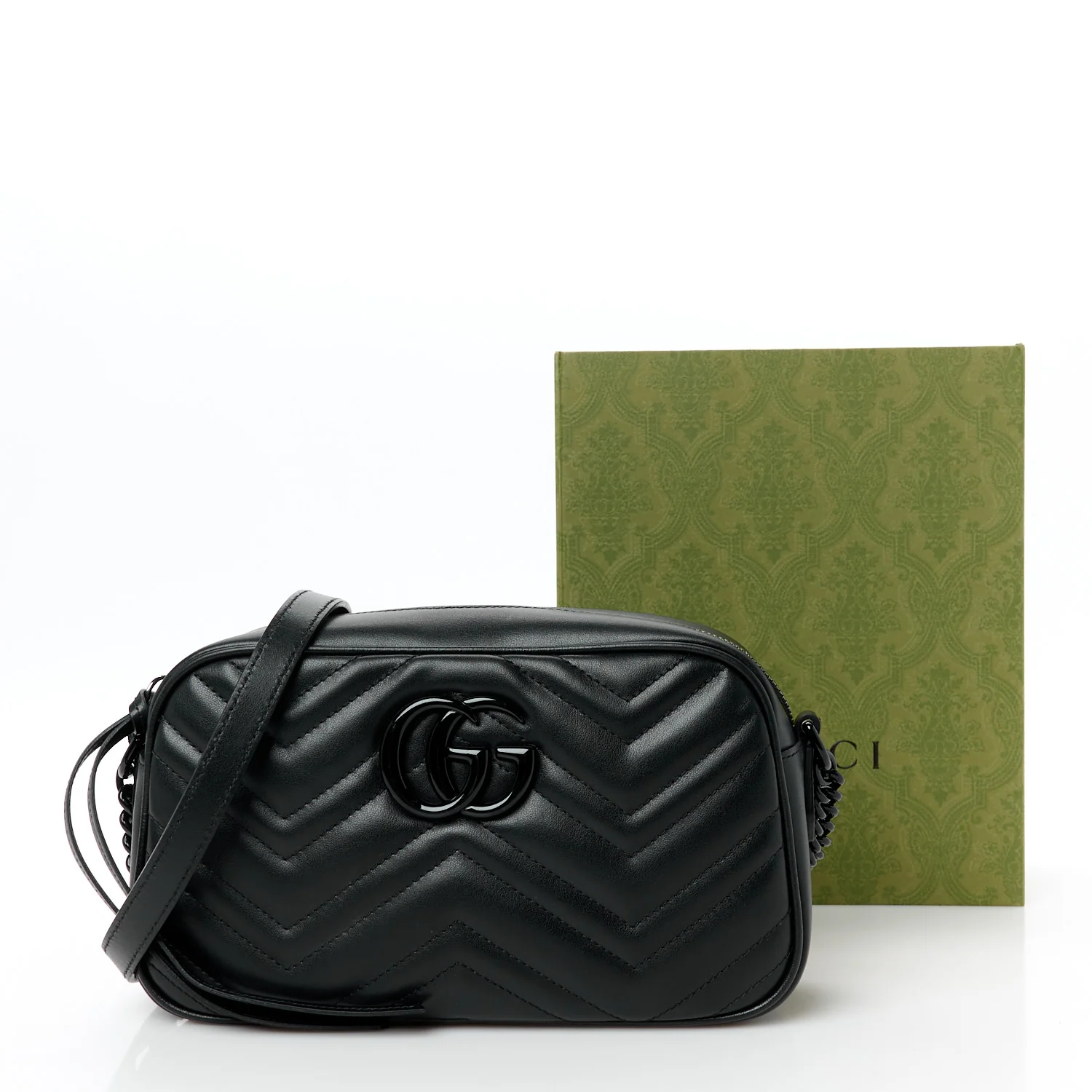 Calfskin Matelasse Monochrome Small GG Marmont Chain Shoulder Bag Black - Top Club