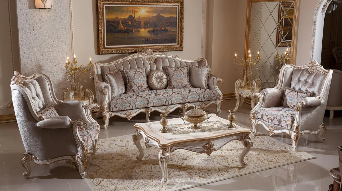Luxury baroque coffee table white / beige / gold - magnificent living room table in baroque style - luxury living room furniture in baroque style - baroque furniture - baroque living room furnishings