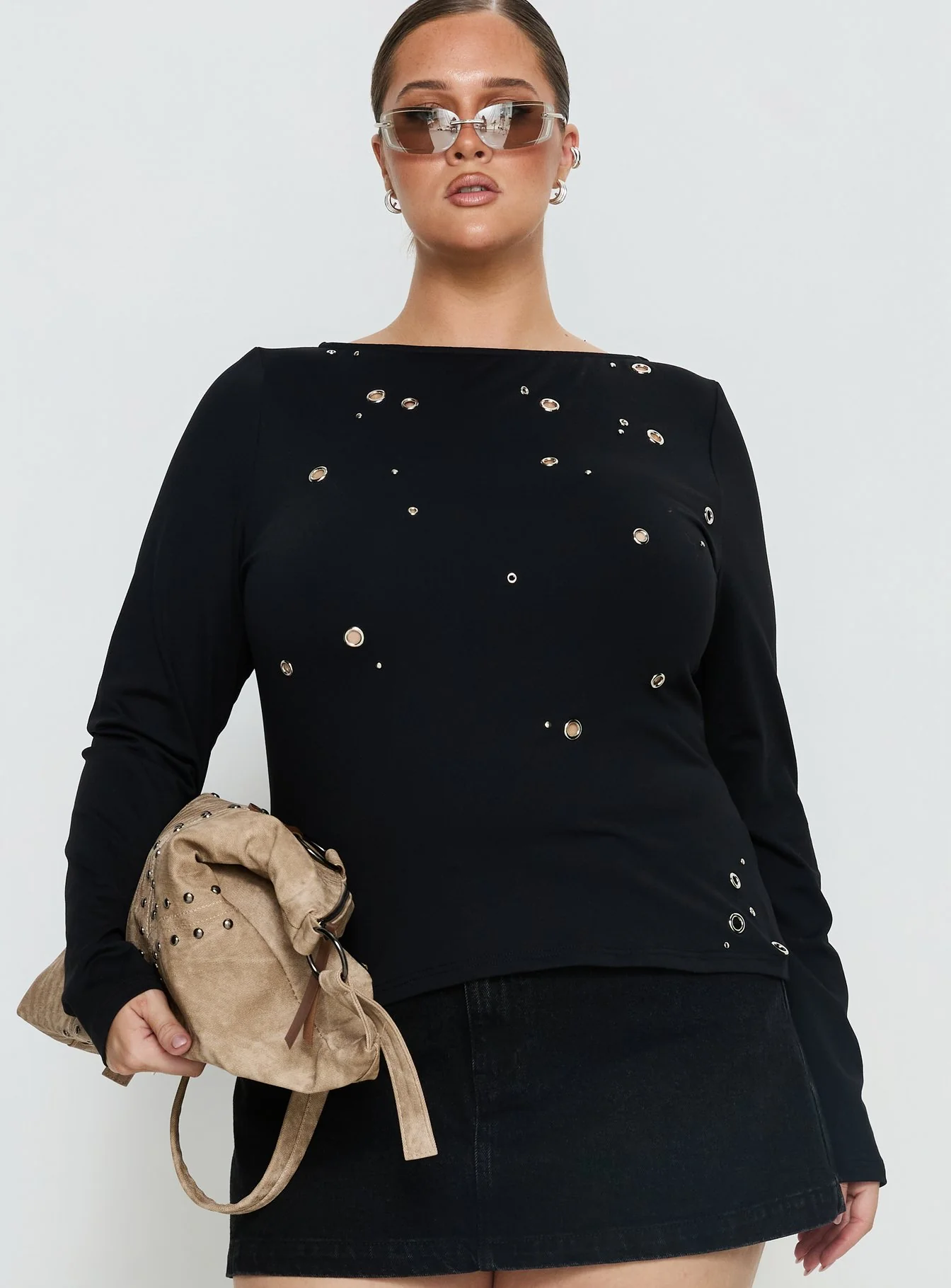 Ryka Long Sleeve Eyelet Top Black Curve