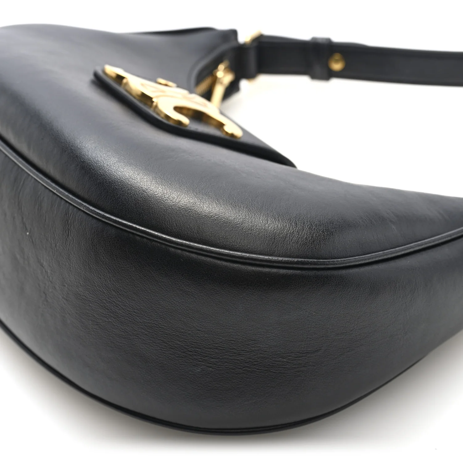Smooth Calfskin Medium Strap Ava Triomphe Shoulder Bag Black - Top Club