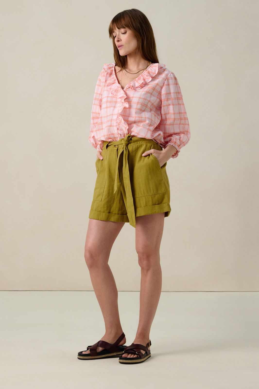 Lichtroze blouse met ruiten