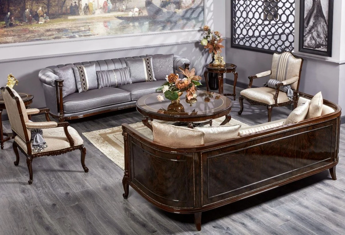 Luxury Baroque Sofa Gold / Dark Brown - Magnificent Living Room Sofa - Baroque Style Living Room Furniture - Luxury Furniture in Baroque Style - Baroque Furnishings - Noble & Magnificent