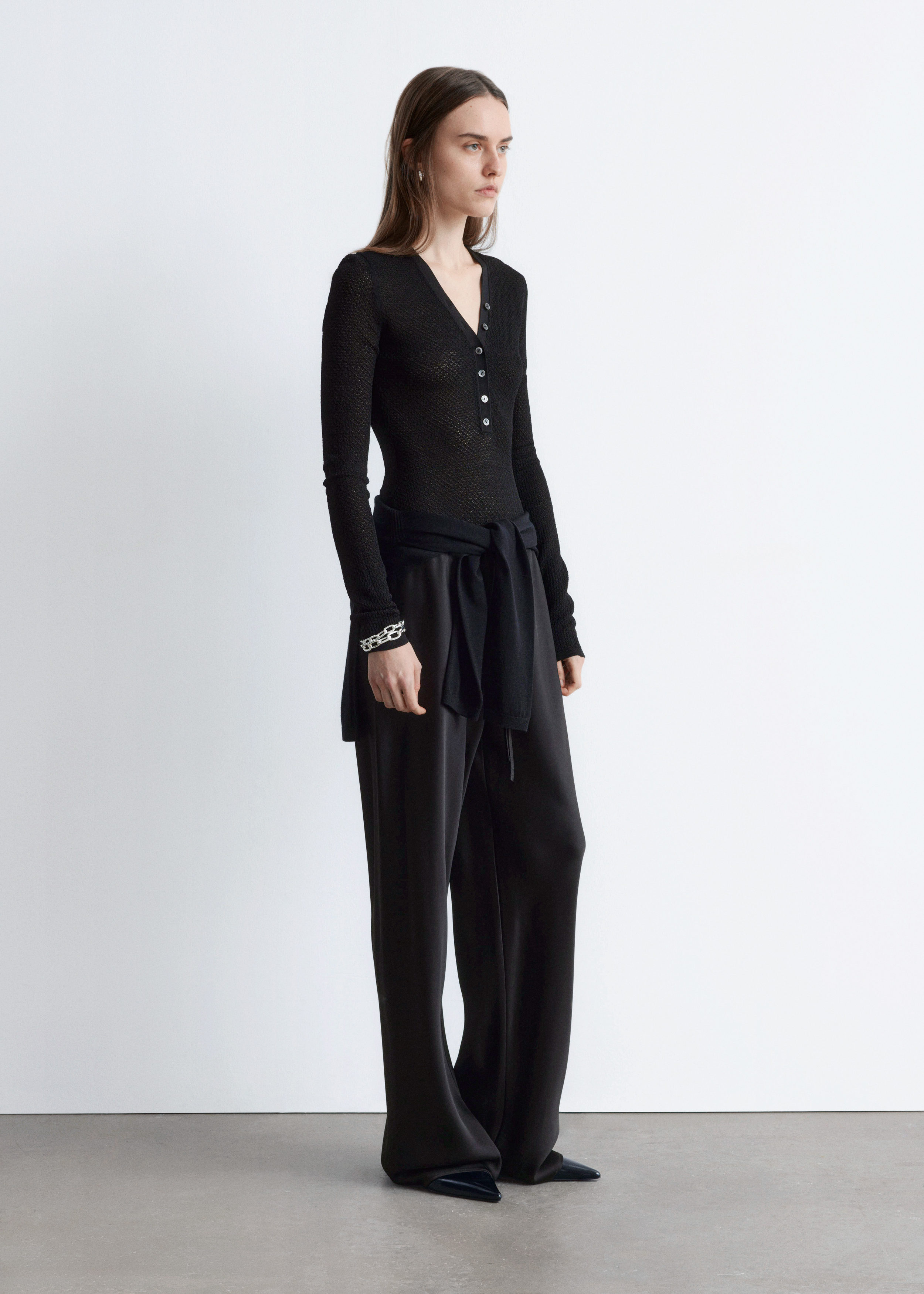 & Other Stories LONG-SLEEVE POINTELLE-KNIT BODYSUIT