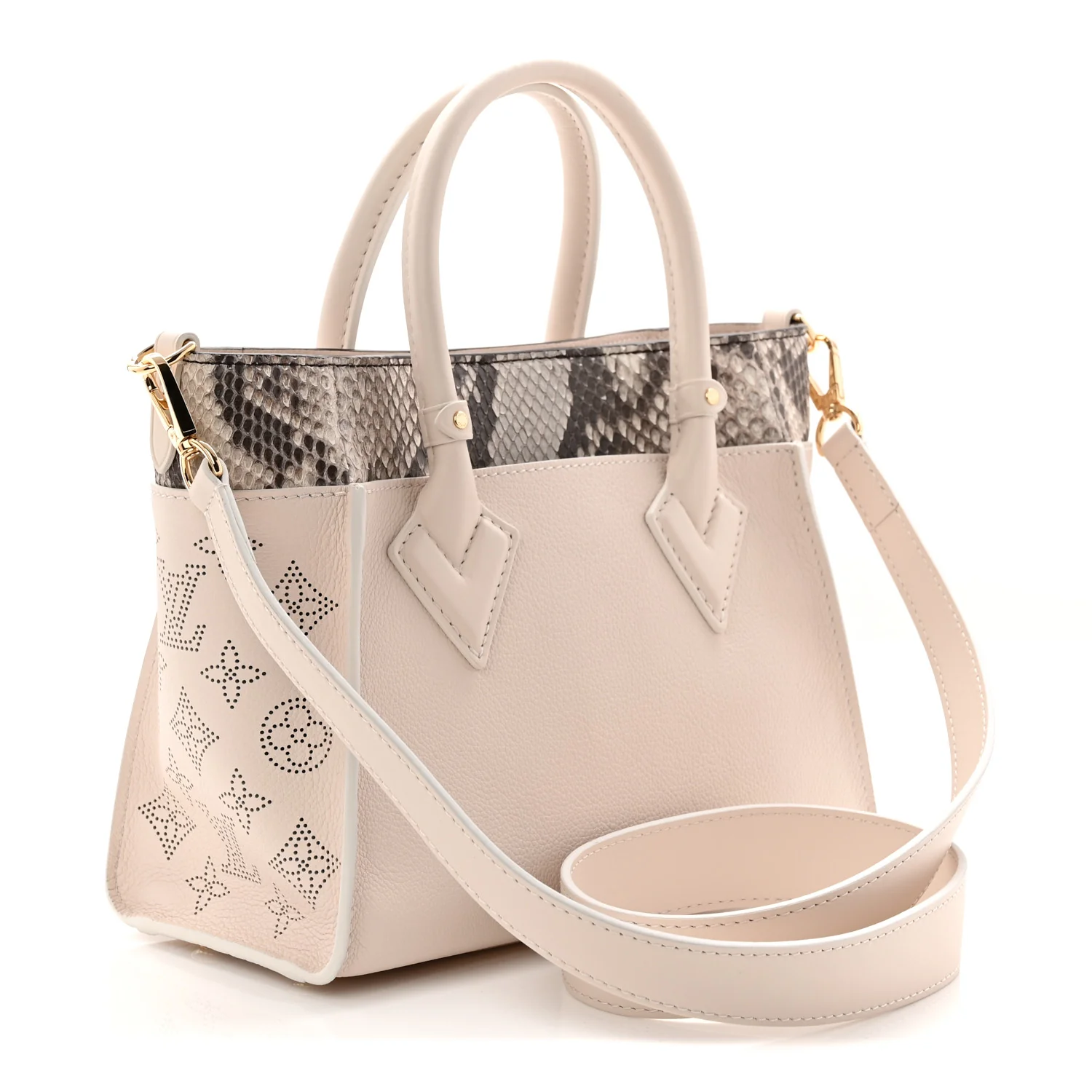 Calfskin Karung Snakeskin Mahina On My Side PM Quartz White - Top Club