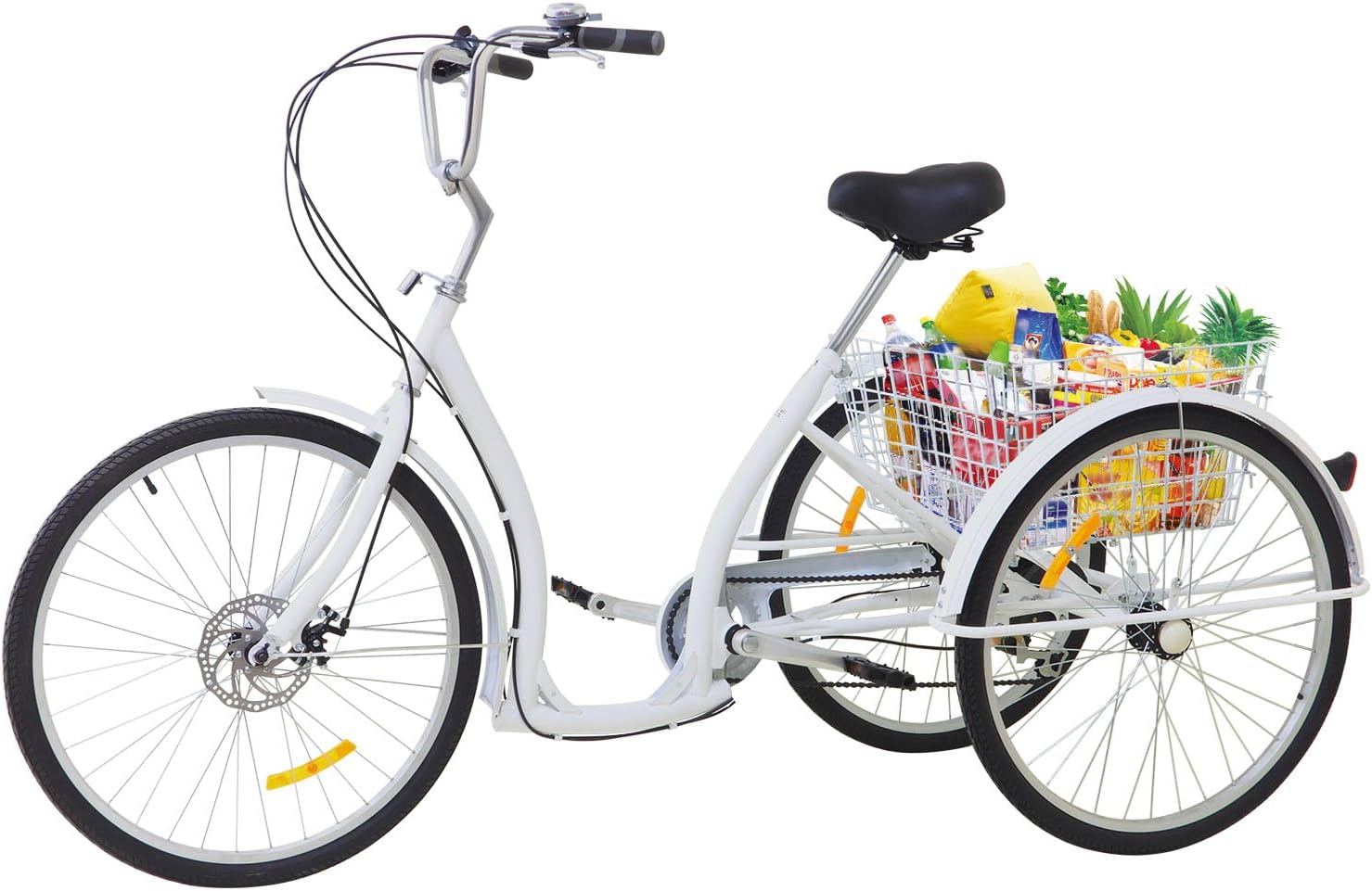 26 Pollice 6 Marce 3 Ruote Triciclo Bicicletta per Adulti Anziani con Cestino Bianco Anziani Donne Per Trike Bike Ciclismo Porta