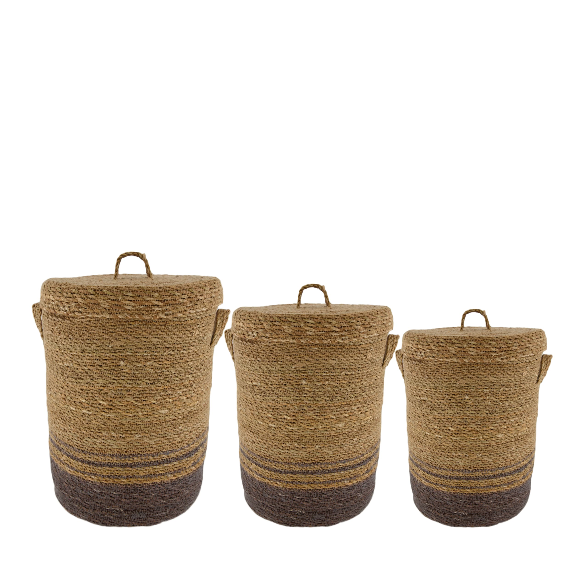 Basket with lid seagrass L