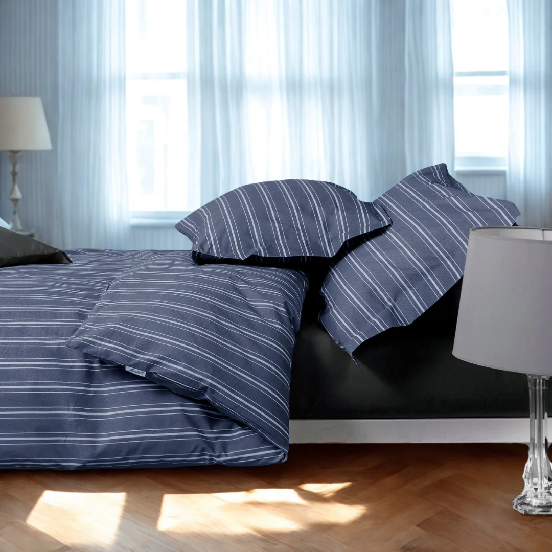 Copripiumino Con Federe In Percalle Oxford 240X230 Blu Mirabello Luisiana