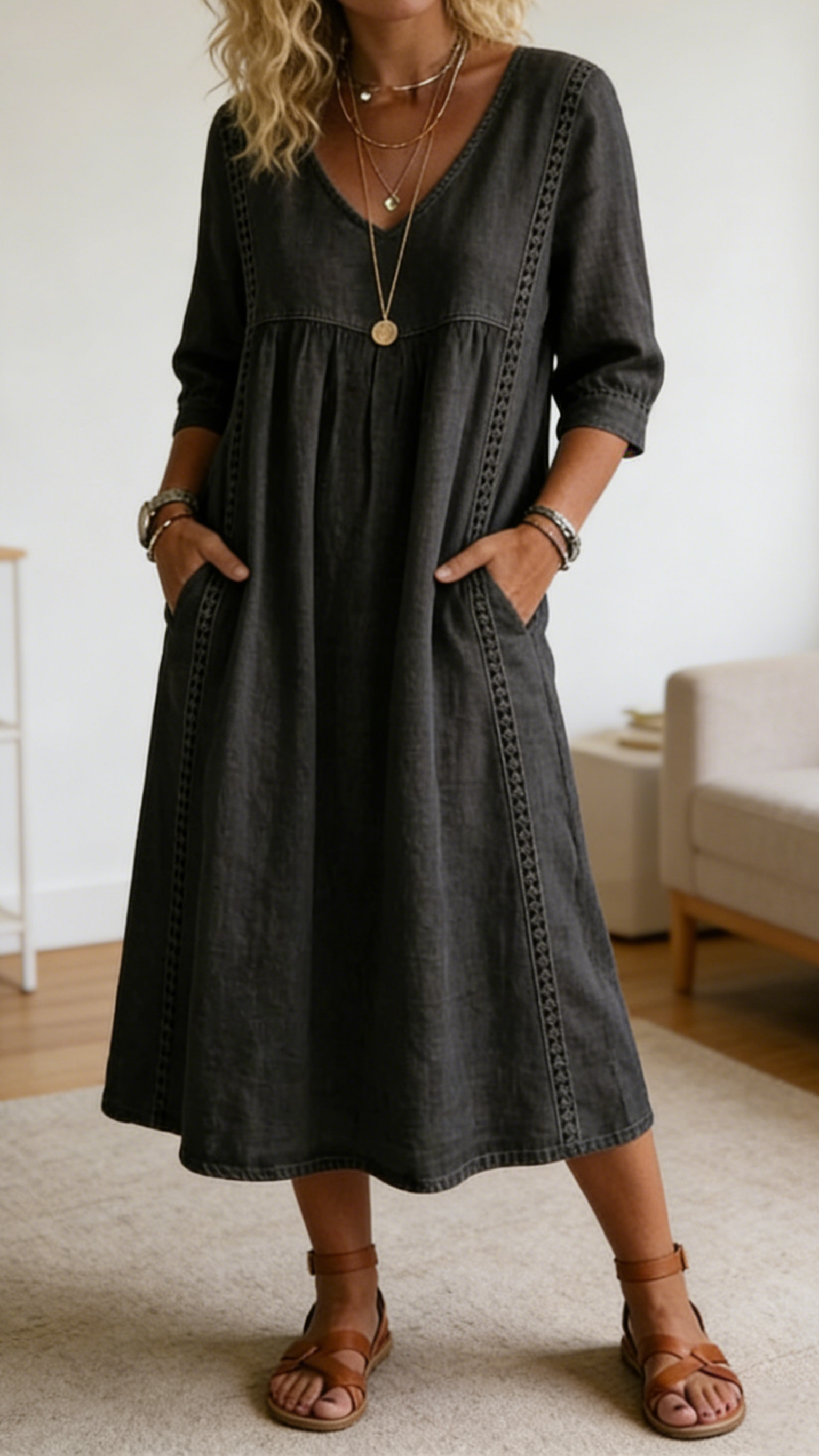 Casual loose-fit vintage faux denim dress - Nordfashionstorm - Women's Clothing, Fashion for You - Nordfashionstorm.com