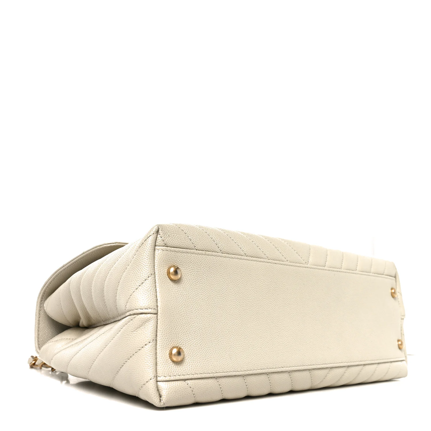 Caviar Chevron Quilted Medium Coco Handle Flap White - Top Club