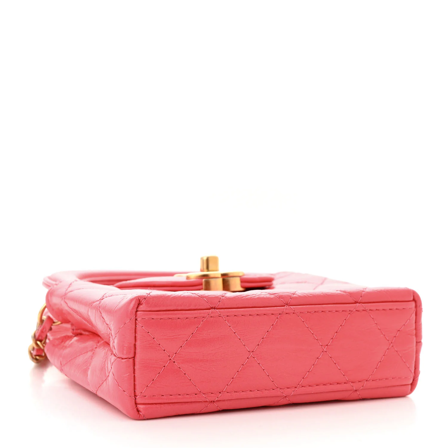 Shiny Aged Calfskin Quilted Mini Nano Kelly Shopper Dark Pink - Top Club