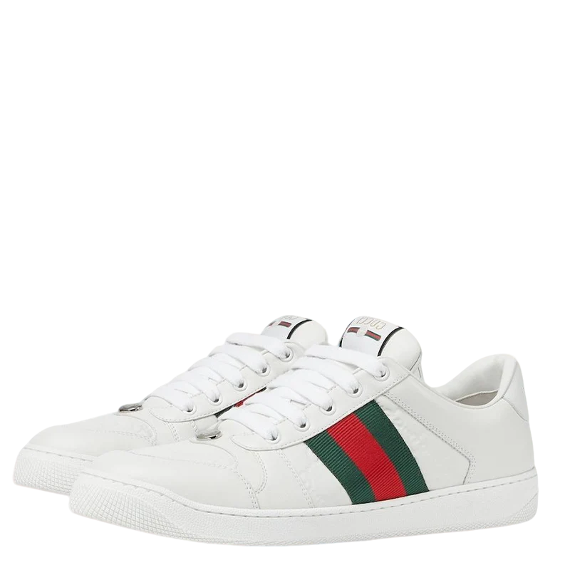 Gucci Unisex Classic Web Stripe White Leather Sneakers - Sneaker Replica Workshop